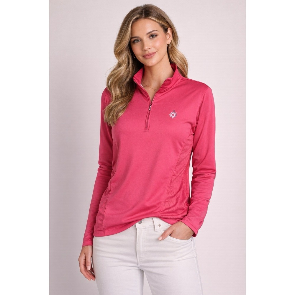 Peter Millar Pullover Top Women's Sz M‎  Pink Salmon 1/4 Zip Golf Outdoor Casual